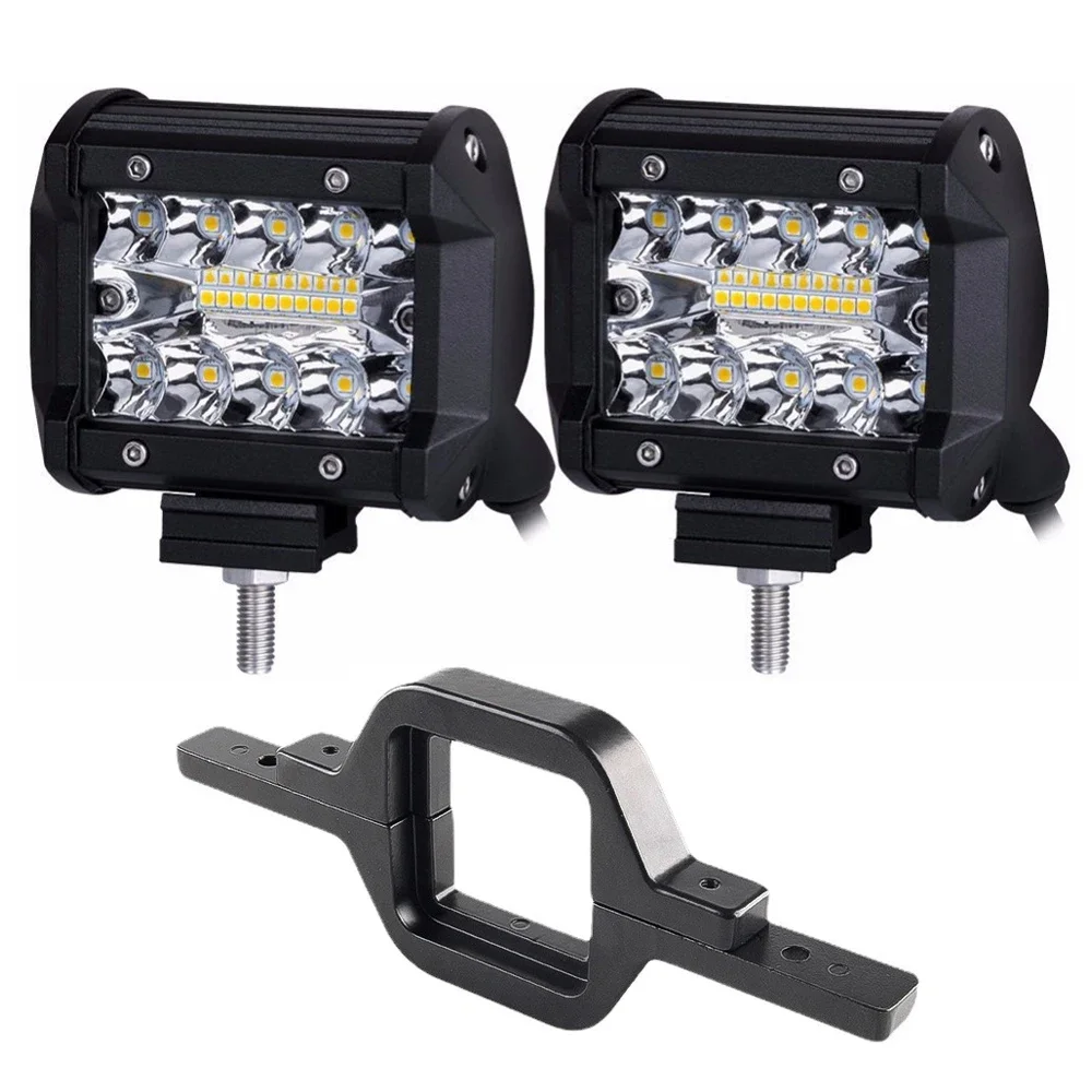 4 Inch 60W LED Work Light Spot Flood Offroad Light Bar, with Universal Trailer Tow Hitch Mount Bracket for Pickup Truck