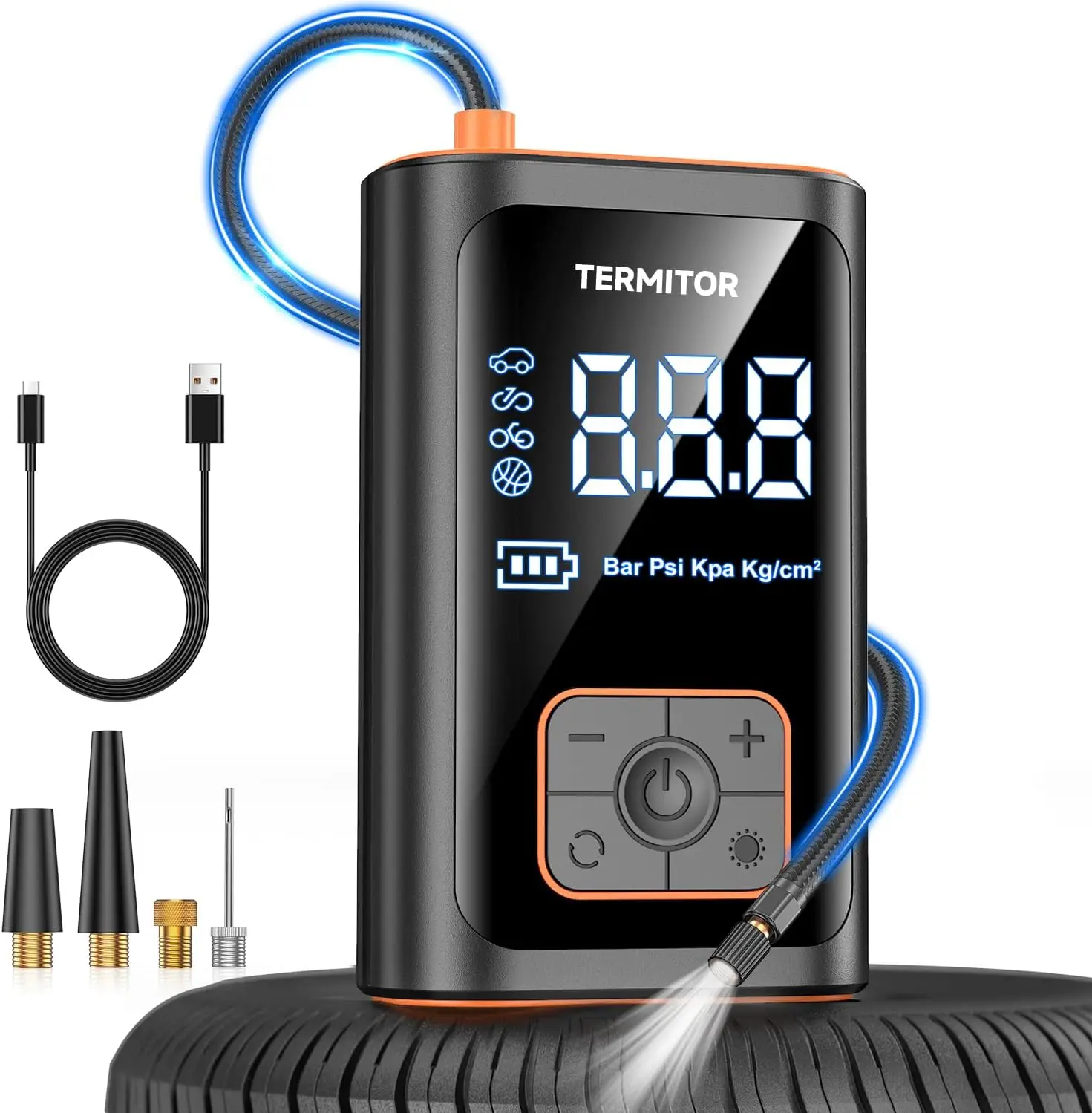 

Portable Tire Inflator 150PSI Air Compressor with Digital Gauge & LED Light for Car, Motorcycle, Bike Tires and Balls
