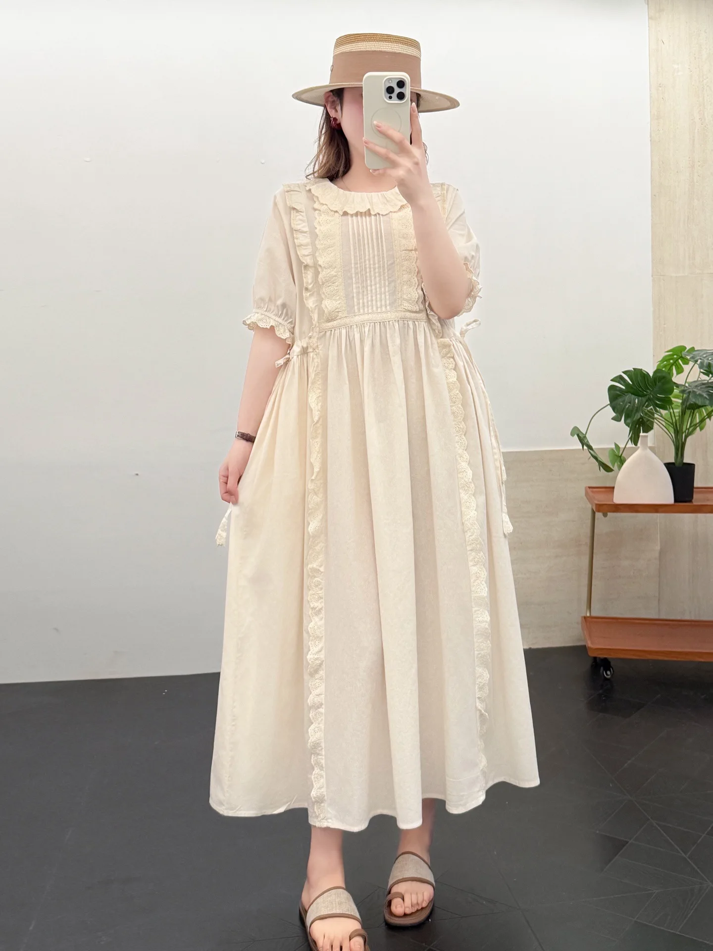 New 2026 Summer Women Cotton Short Sleeve Dresses, Ruffled Embroidery, Mori Girl Sweet Age Reduction Loose A-line Dress D64159CC