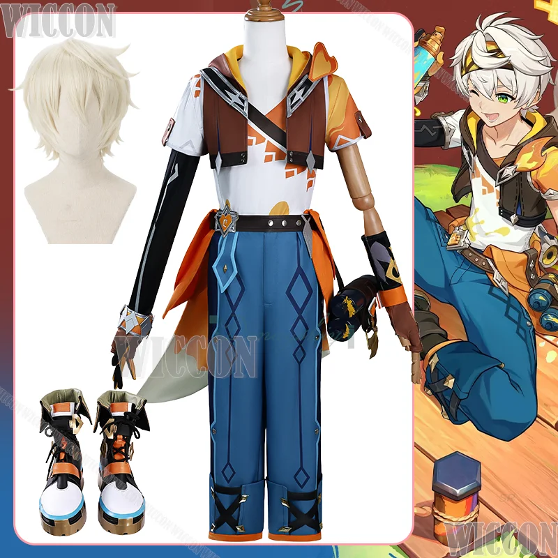 

Игра Genshin Impact Bennett Одежда для косплея Топ и брюки Парик Обувь Аксессуары Полный комплект Униформа Хэллоуин Опора Cos Comic Con Костюм