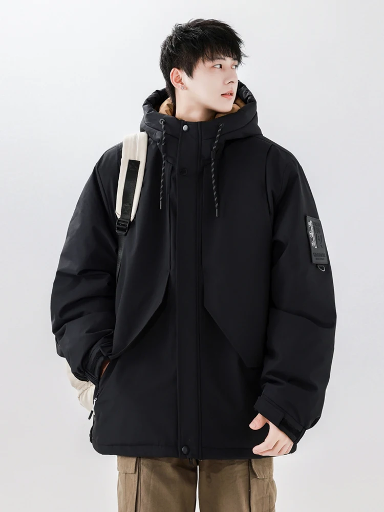 

Down Jacket Men's Mid-Length Winter Thickened Loose Casual Trendy Warm Windproof Hooded Jacket Waterproof Fashion SolidColor 1Pc