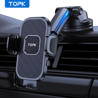 TOPK Car Phone Holder Mount - 360° Rotation Adjustable, One Button Release for Dashboard/Windscreen, Fit 4.0-7.0 Inch Phones