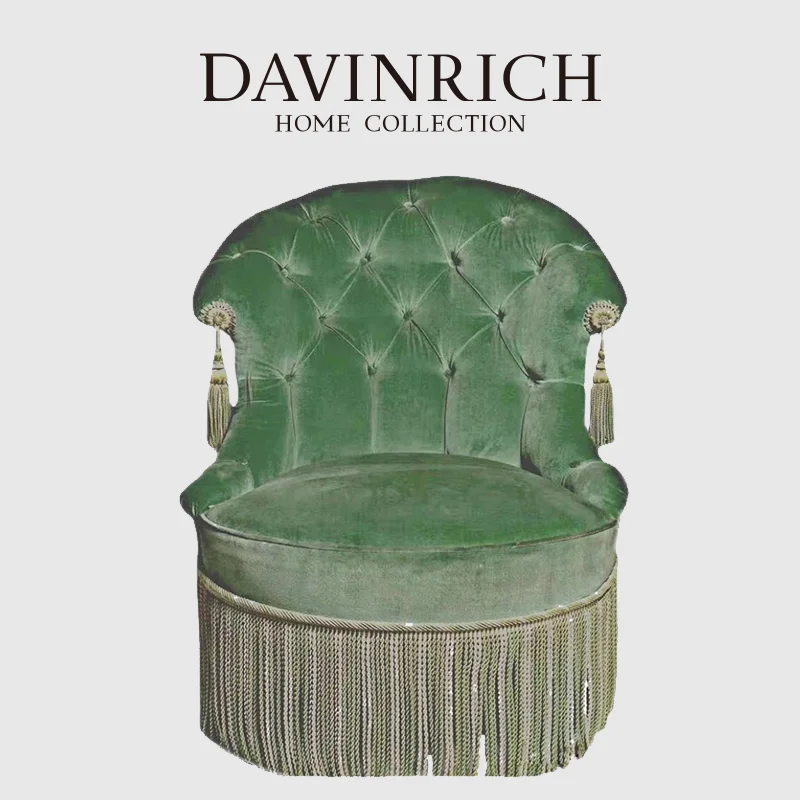 DAVINRICH Retro Emerald Green Velvet Armchair Handmade Sofa Western Antique Furniture Art Leisure Chair  For Villa Hotel Office