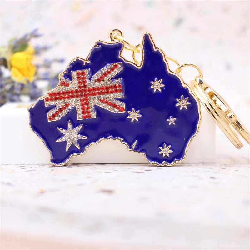 Australia Flag Keychain Hot Sale Rhinestone Keyring Key Chain Holder