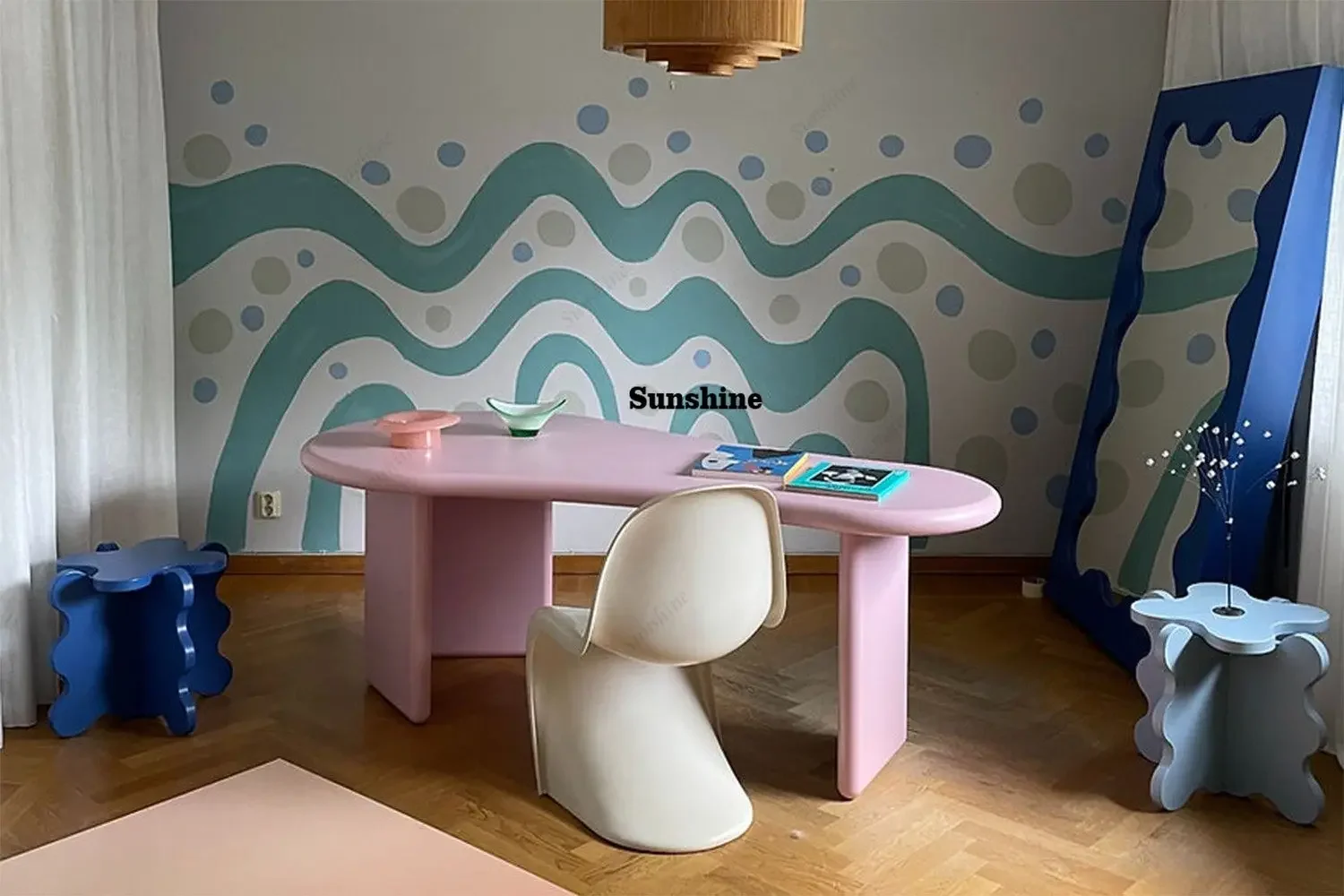

Nordic simple special-shaped desk cute cream style work table modern style FT