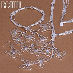 Five Butterfly Earring Necklace Bracelet Silver Color Set For Woman Wedding Charm Jewelry