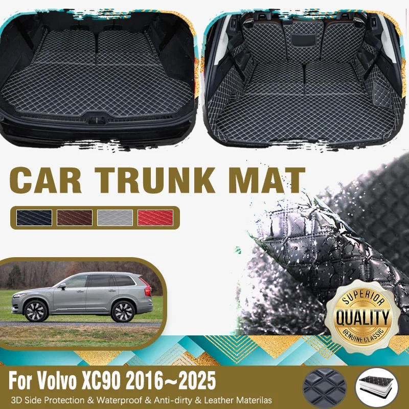 

Car Cargo Covers For Volvo XC90 MK2 2016-2025 7seat Leather Carpets Trunk Mats Storage Pads Inner Liner Auto Interior Acessories