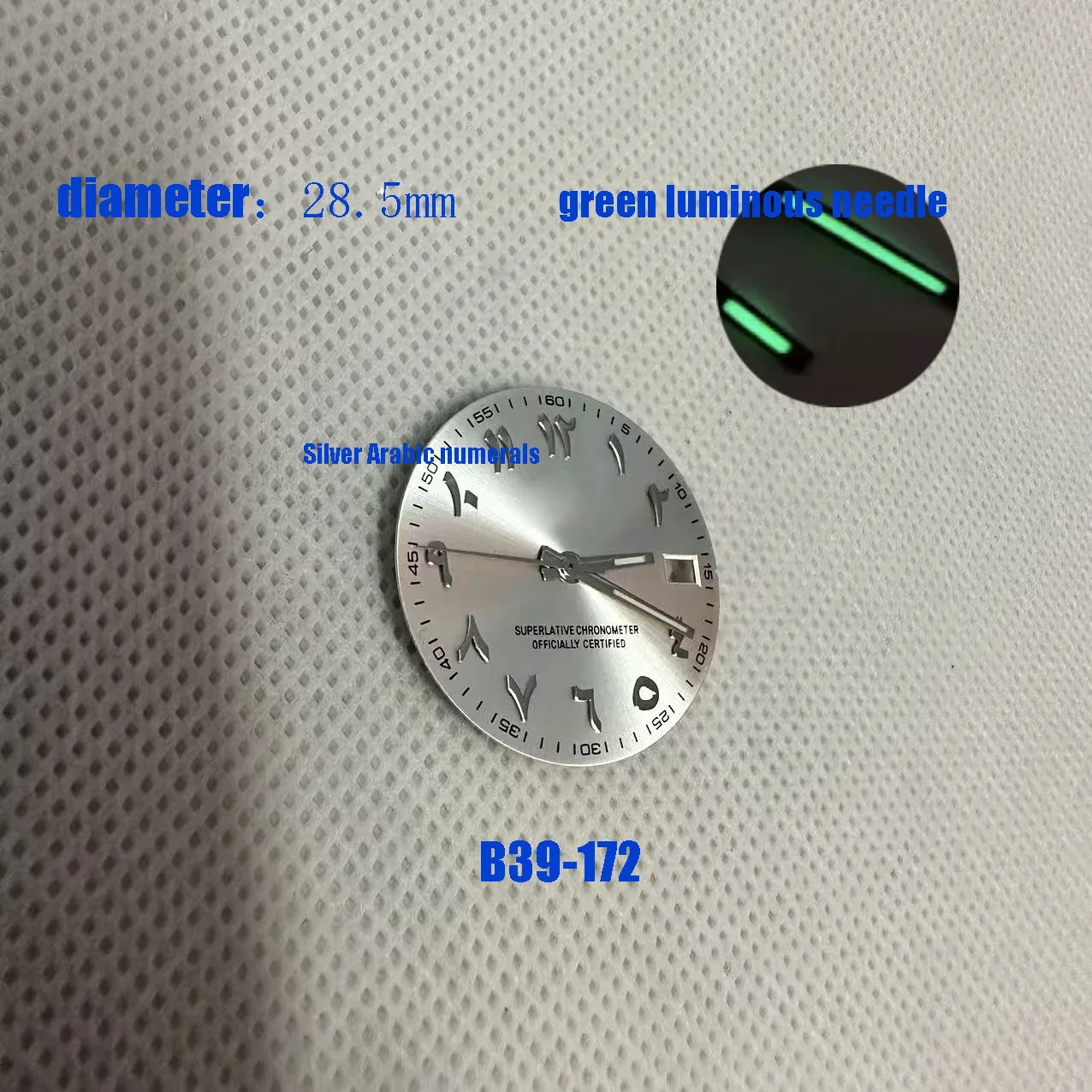 28.5mm No Luminous Arabic Single Skylight Arabic Green S Logo Dial NH35 Automatic Movement Single S Logo Arabic NH36 Blue S Dial