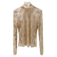 Sexy Women Long Sleeve Lace Blouses High Collar Inner Wear Lace Crochet T Shirt Base Tunic Top Perspective Vintage Bottom Blouse 3