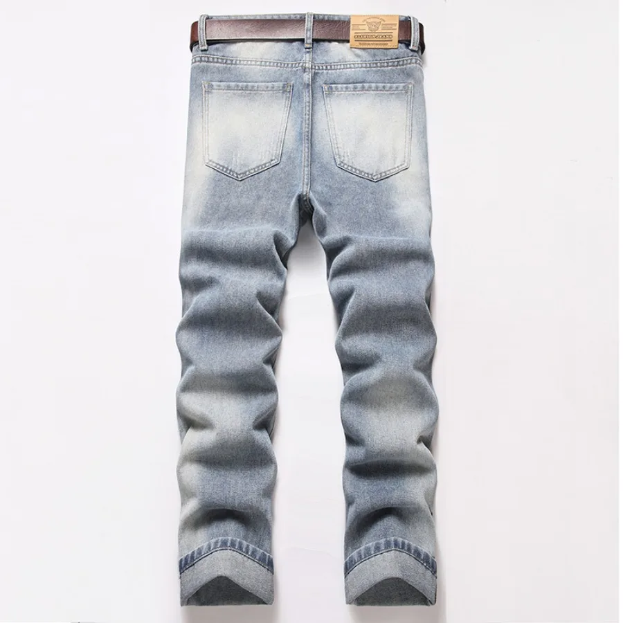 2026 New Autumn Men's Ripped Jeans Straight Tube Loose Casual Patch Trendy Fashion Versatile Denim