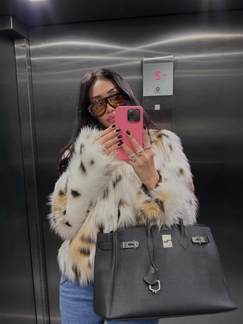 ZADORIN Chic Stand Collar Leopard Faux Fur Coats for Woman Clothing Furry Faux Fur Jacket New in Coats & Jackets fur faux coat