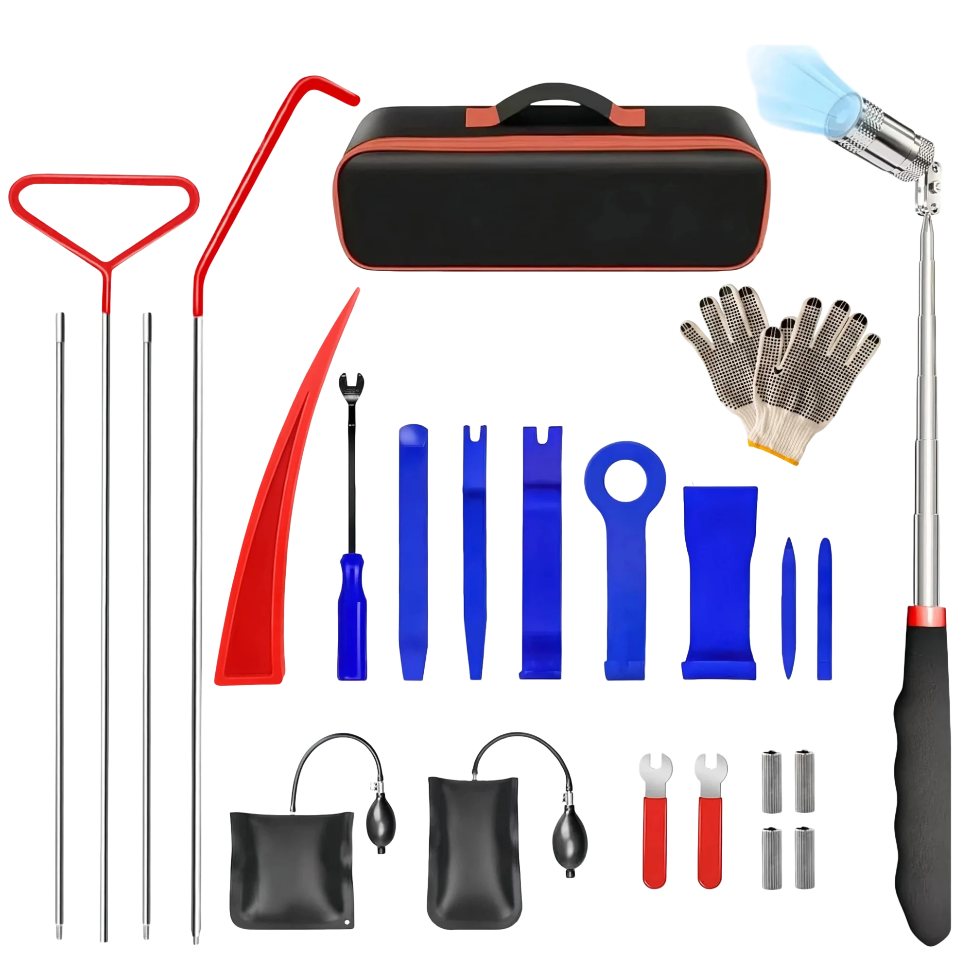 26PCS Car Door Tool Kit Air Wedge Pump Emergency Car Open Unlock Tool Auto Window Door Open Fixing Gripper Tools Long Reach Grabber Hooking Key Lost Hand Tools With Carrying Bag