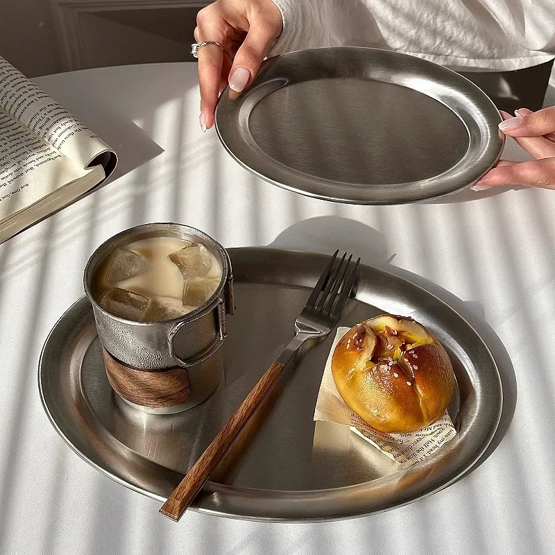 Decorative Tray Stainless Steel Storage Tray Thickened Oval Fruit Dessert Bread Plates Dish for Restaurant Hotel Kitchen Pastry