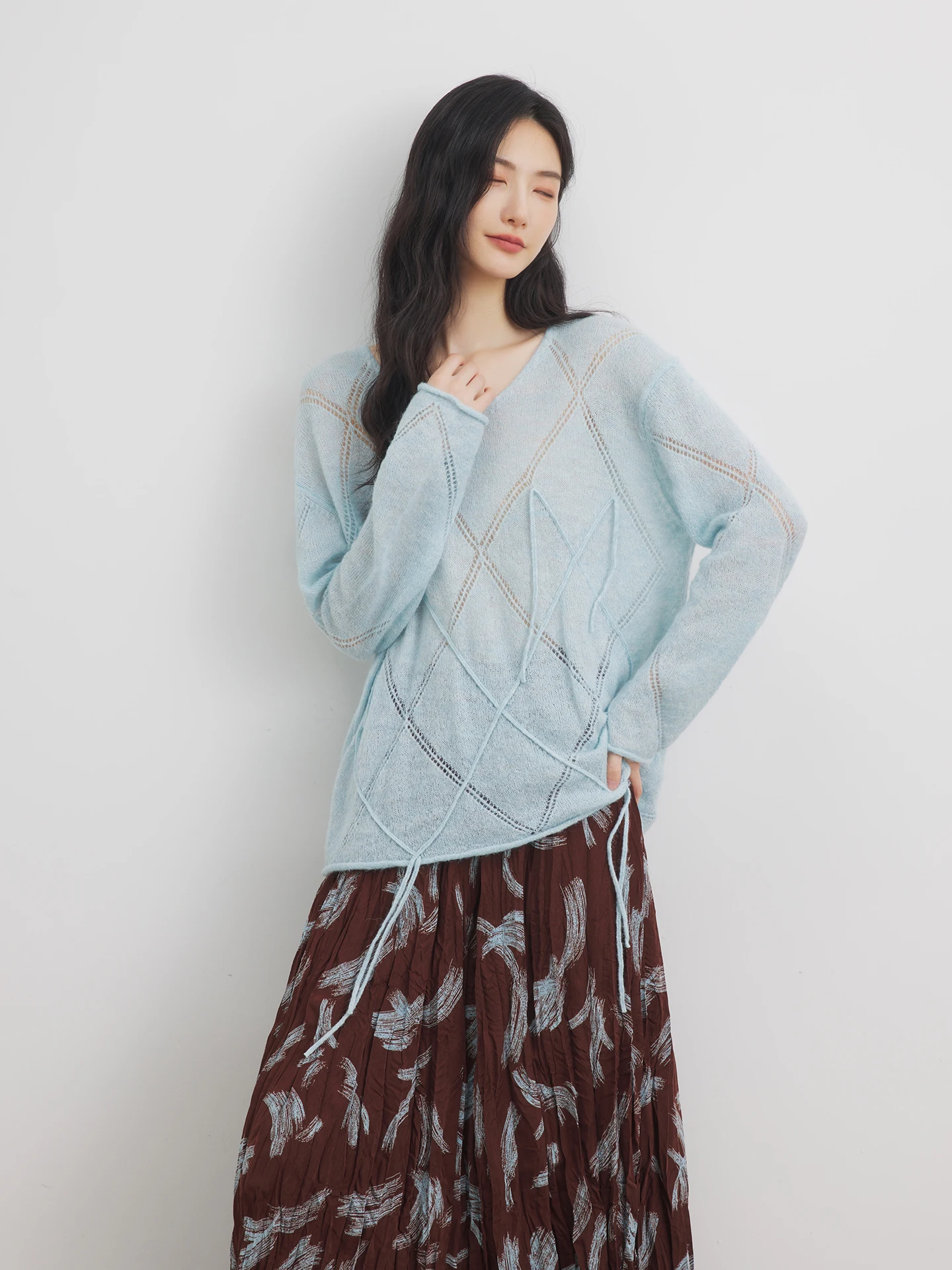 

Annata Women's Wool Knitted Sweater Yellow Tassel Geometric Pattern Casual V-Ne Long Sve Soft Warm Faion Ladies' Top