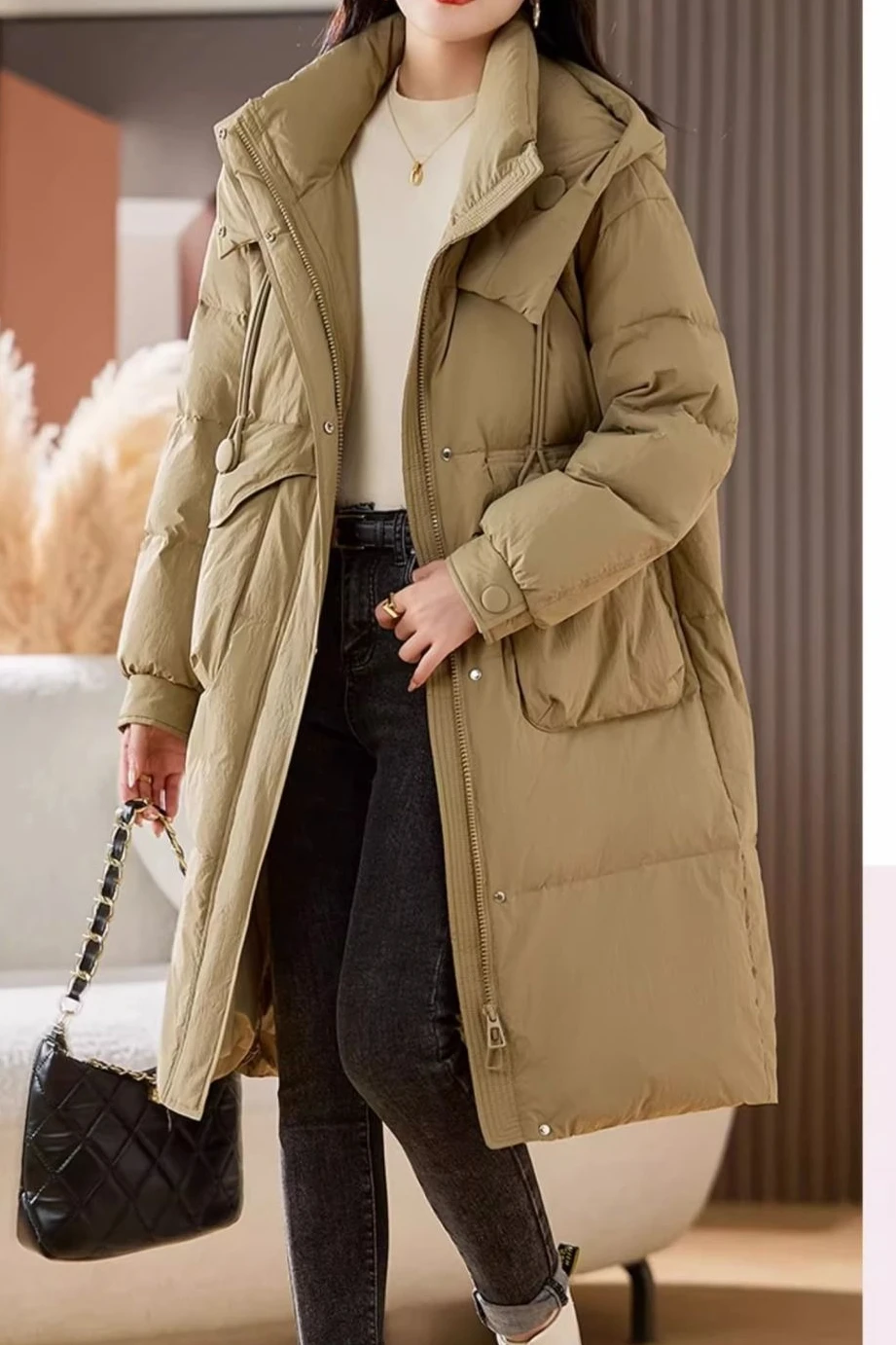 

2025 Winter Fashion Women's Oversized Down Cotton Jacket Commuter Hooded Cotton Jacket