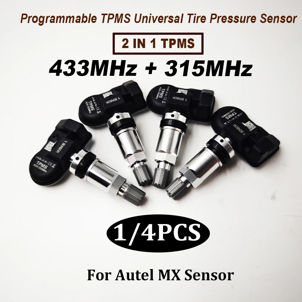 1/4PCS 2 in1 TPMS Sensor Universal 433MHz + 315MHz Tire Repair Tools Scanner Programmable for Autel MX Sensor TS408 TS608