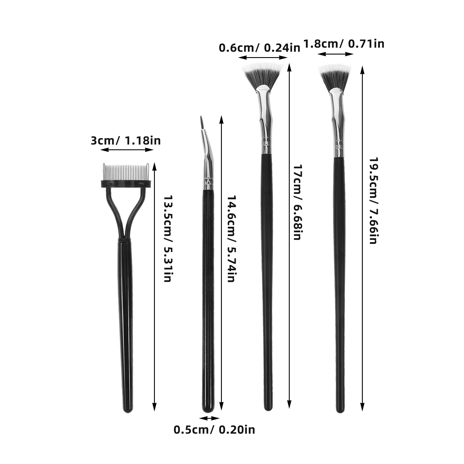 Ensemble de pinceaux à mascara, peigne à cils, fard à barrage inférieur incliné, mélangeur séparateur, pinceaux à sourcils plats pour sourcils, ventilateur de levage, 5 pièces