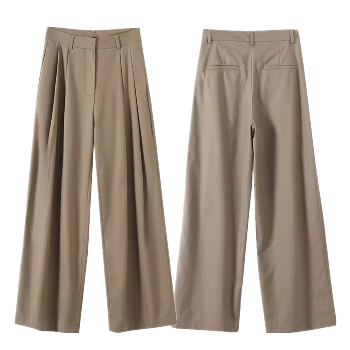 

Dave&Di French Fashion Ladies khaki Straight Pants Minimalist Solid Color Commuting Viscose Linen Blended Casual Pants Women Tro