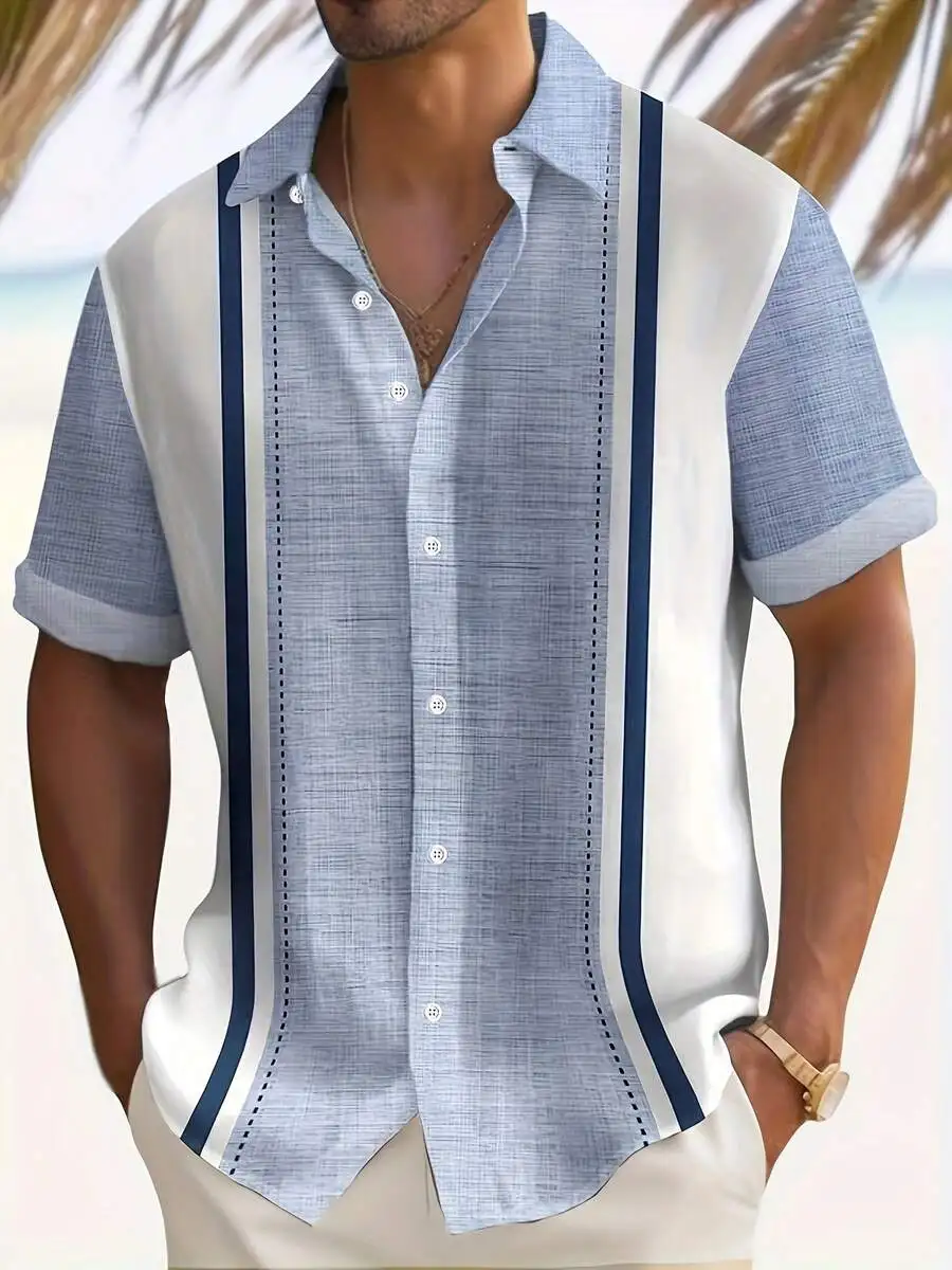

Mens Striped Colorblock All-Over Print Hawaiian Shirt Wrinkle Resistant Soft Lightweight Beach Vacation