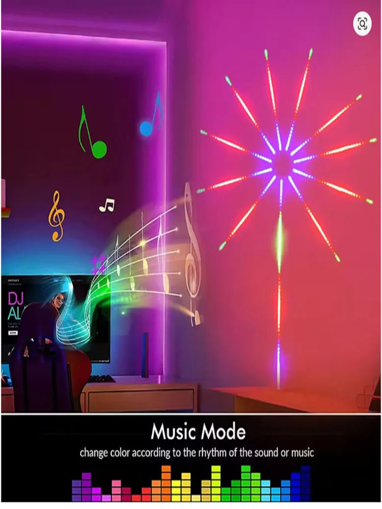 RGB Sound Activated Firework LED Light Strip Music Sync Meteor Lamp Christmas Wedding Party Decor Lighting Kit