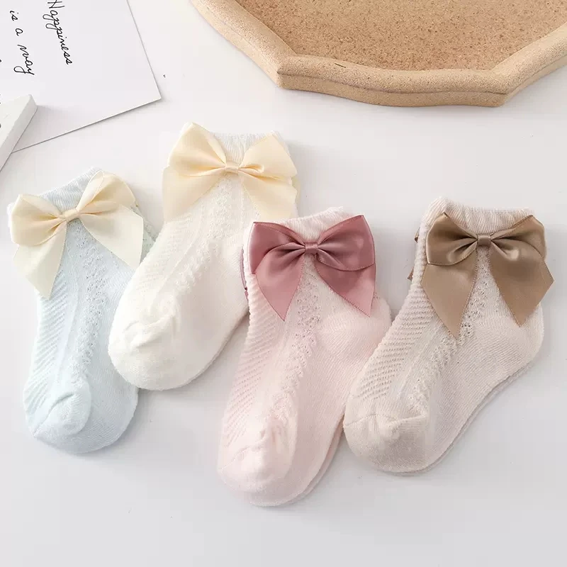 3 Pairs Summer Baby Mesh Socks Bowknot Soft Cotton Newborn Sock Princess Infant Toddler Girls Cute Breathable Socks