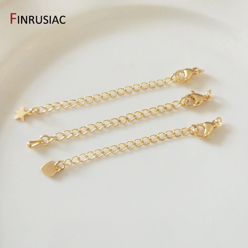 Großhandel 18 Karat vergoldet Stern Herz Messing Hummer Verschlüsse 75mm Schwanz Extender Ketten DIY Schmuck Herstellung Zubehör Ergebnisse
