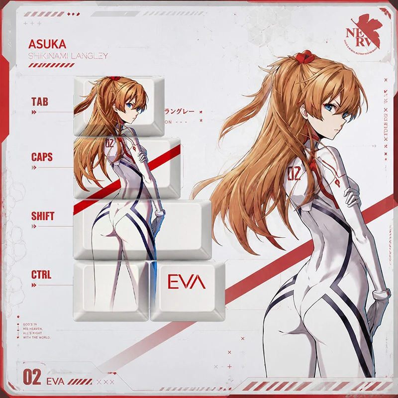 Teclas de Anime EVA Asuka Shikinami Langley, Juego de Teclas Personalizadas para Teclado Mecánico, Decoración de Teclado para Cosplay y Juegos, Regalos Perfectos para Fans