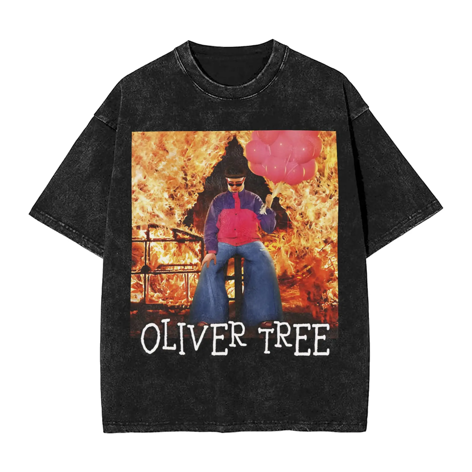 Olivers Trees Vintage Washed T-Shirt Men's 100%Cotton Tops Ullzang Ugly Is Beautiful Cover O-neck Short Sleeve