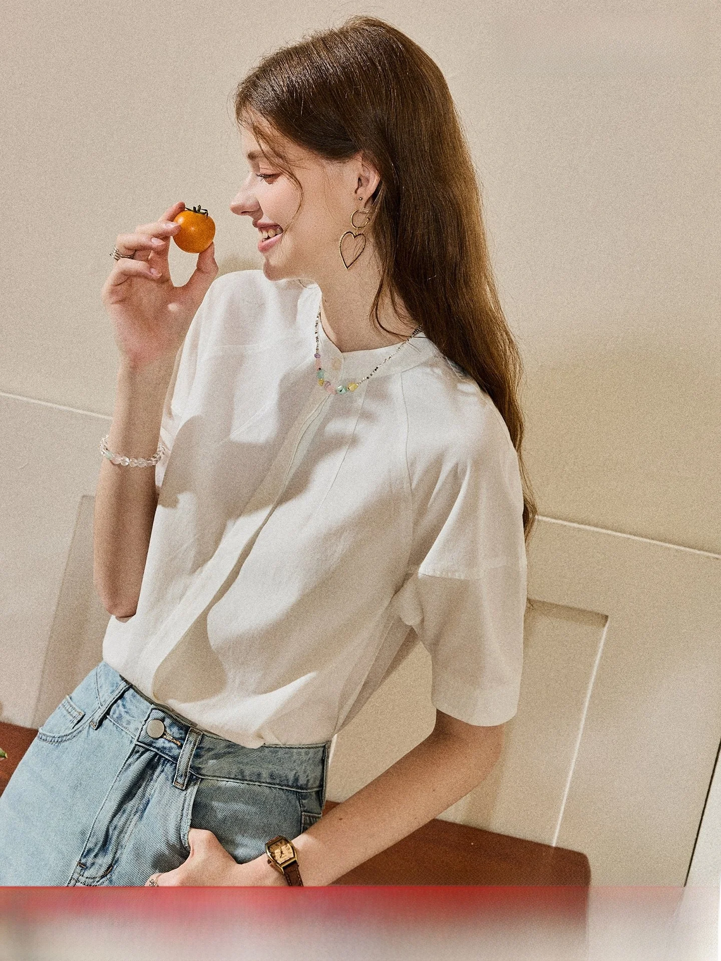 Women's Breathable Rayon Cotton Blend Shirt Thin Five-Quarter Sleeve Versatile Casual Commute Fashion Comfortable Skin-Friendly