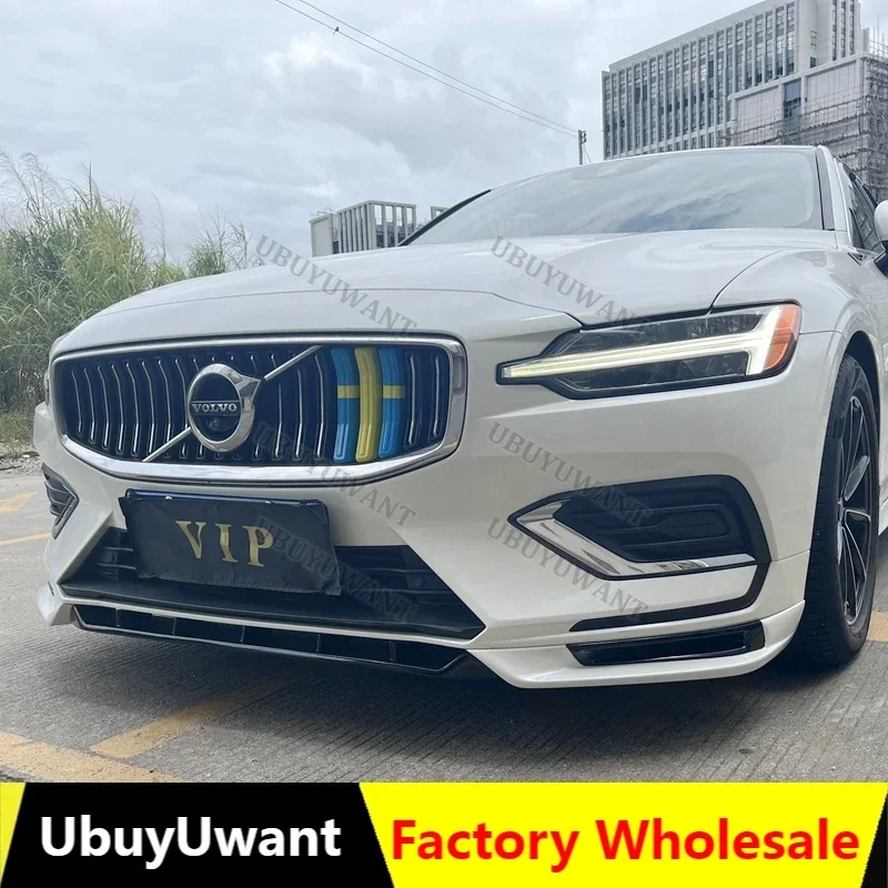 3 Pcs Front Bumper Lip Trunk Protector For Volvo NEW S60 V60 (Only For SPORT Style) 2020-2025 Car Styling PU Unpainted Color