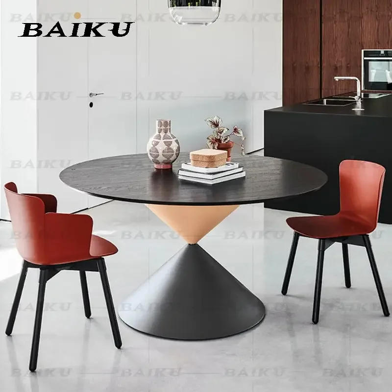 Modern minimalist hourglass-shaped household high-end rock slab designer glass dining table