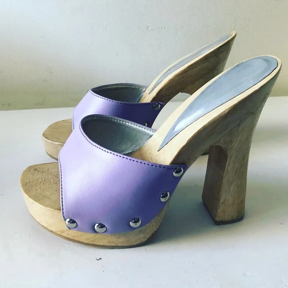 

Light Purple Peep Toe Side Rivet Decor Slippers Matte Leather Chunky High Heel Fashion Women Shoes 2025 Sexy Zapatos Para Mujere