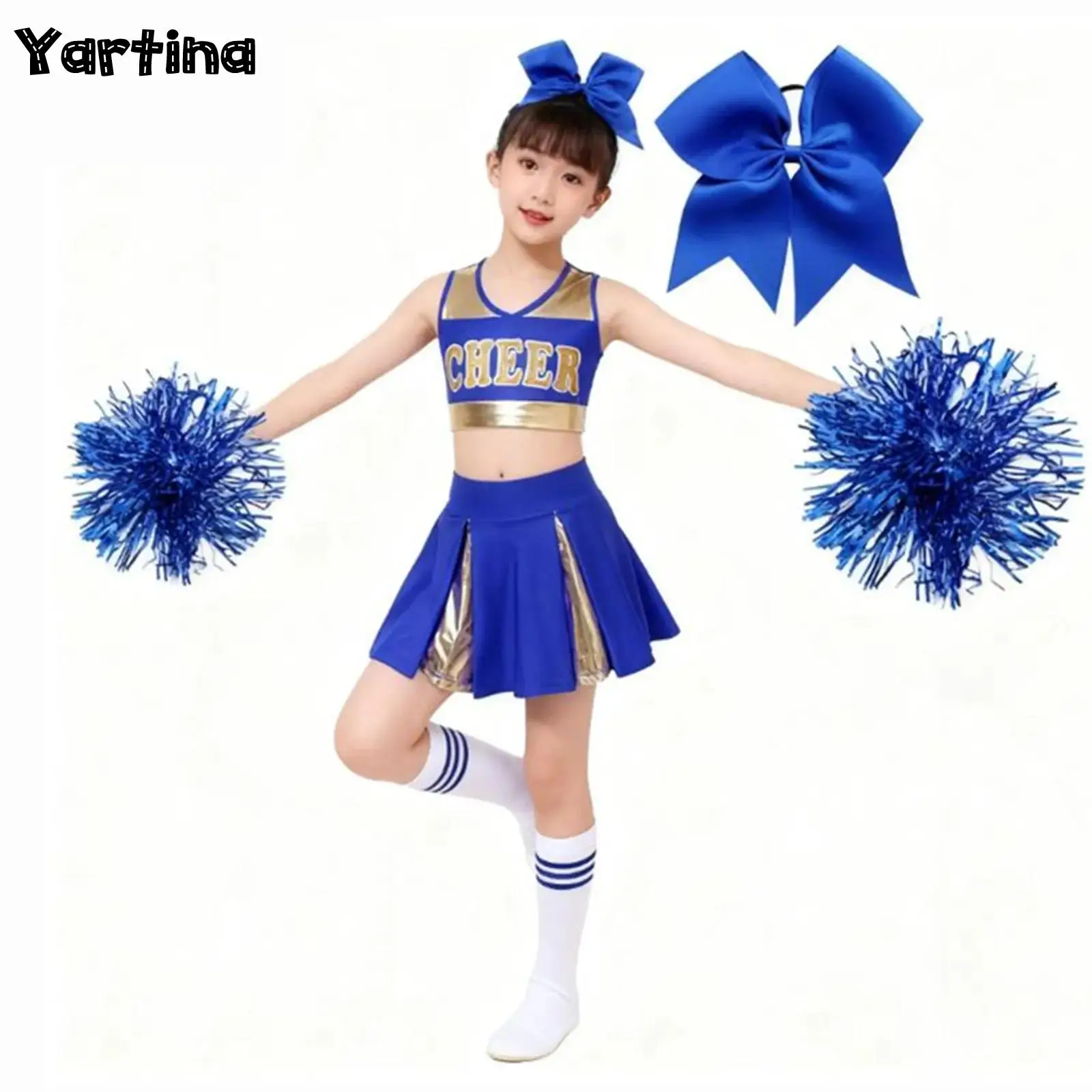 

Kids Girls Cheerleader Costume Cheerleading Uniform Ballet Modern Sports Cheer Dance Outfits Letter Print Crop Top Pleated Skirt