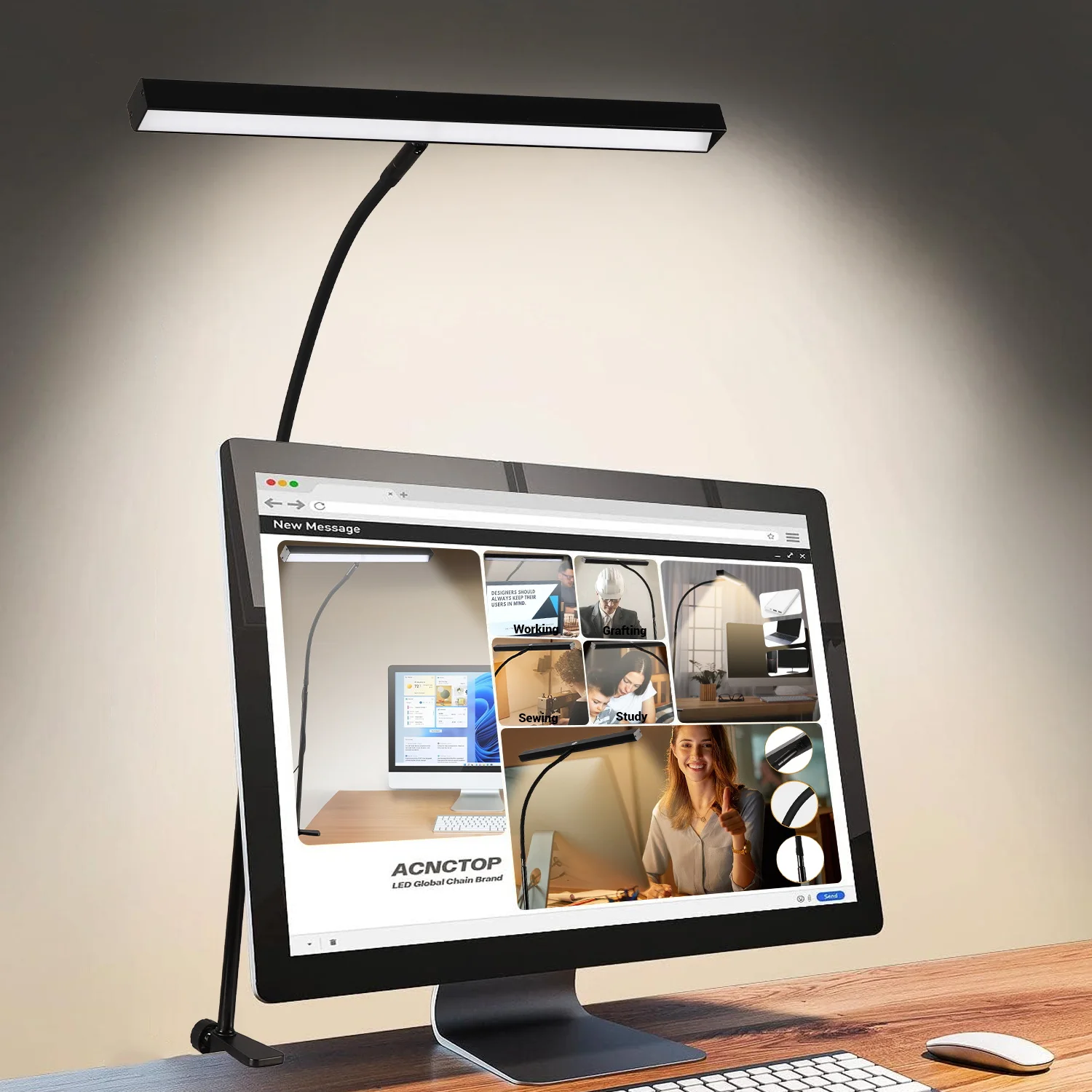 

Square anti-glare reading lamp white&warm color 3 color modes adjustable brightness
