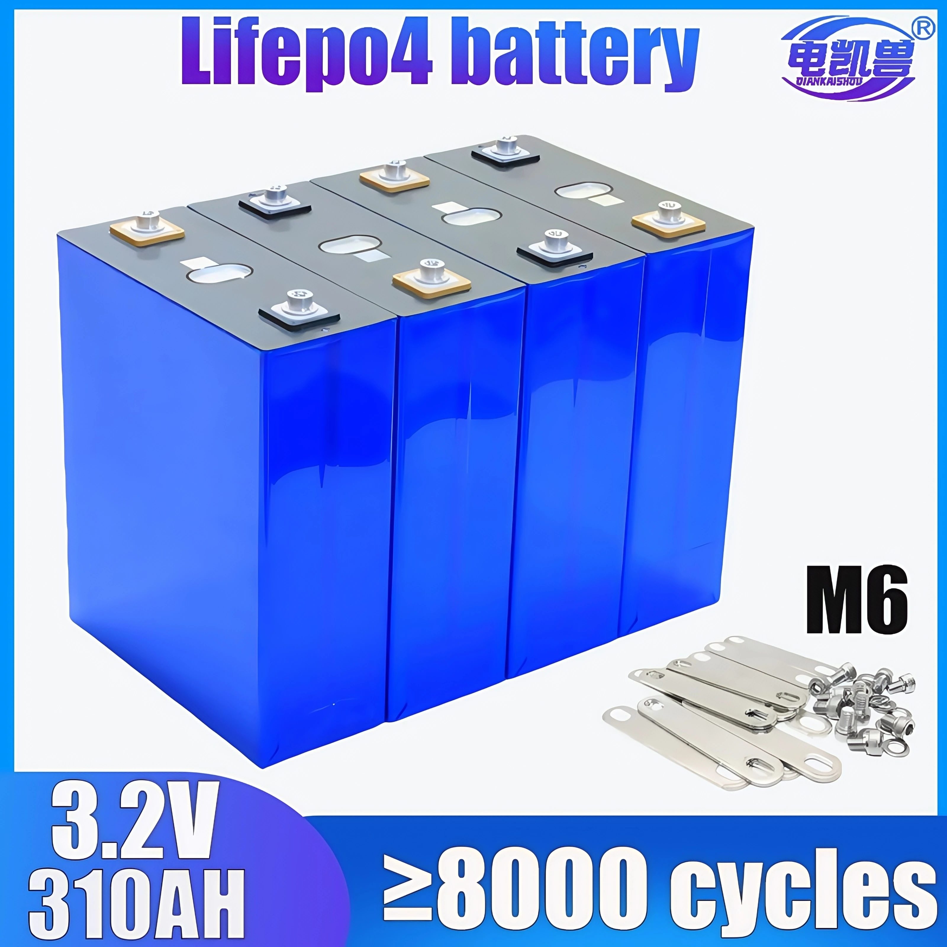 

3.2V 310Ah Lifepo4 Battery Lithium Iron Phosphate Rechargeable for DIY 48V 12V 24V Golf cars RV Electric Vehicle Solar System