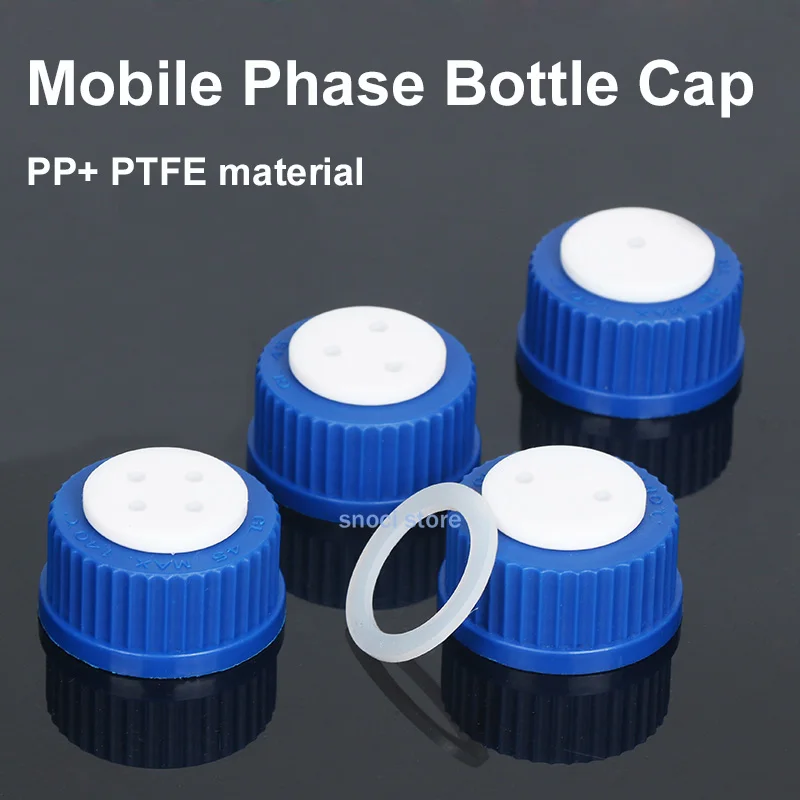 Picture 3: Liquid phase mobile phase bottle cap 1 2 3 4 hole GL45 blue lid feeding bottle cap HPLC liquid chromatography bottle lids 1piece