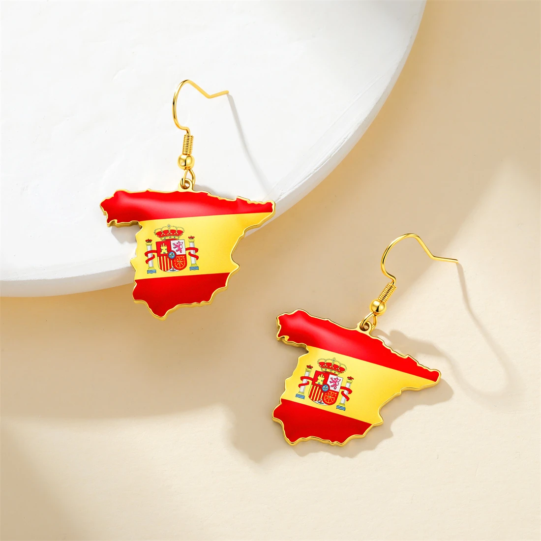 Eueavan Spanien-Kartenflaggen-Ohrringe für Frauen, Edelstahl, UV-bedruckt, geografische Spanien-Hängeohrringe, ethnischer Schmuck, Geschenk – Detail 2