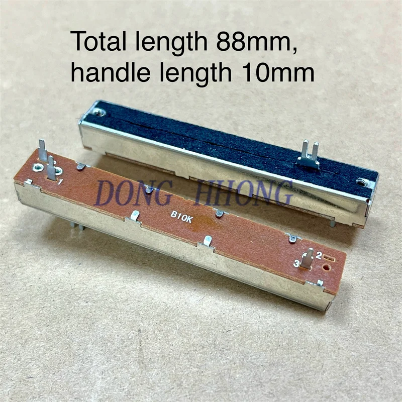 1 piece of 88mm straight sliding potentiometer B10K with a 3-pin handle length of 10mm