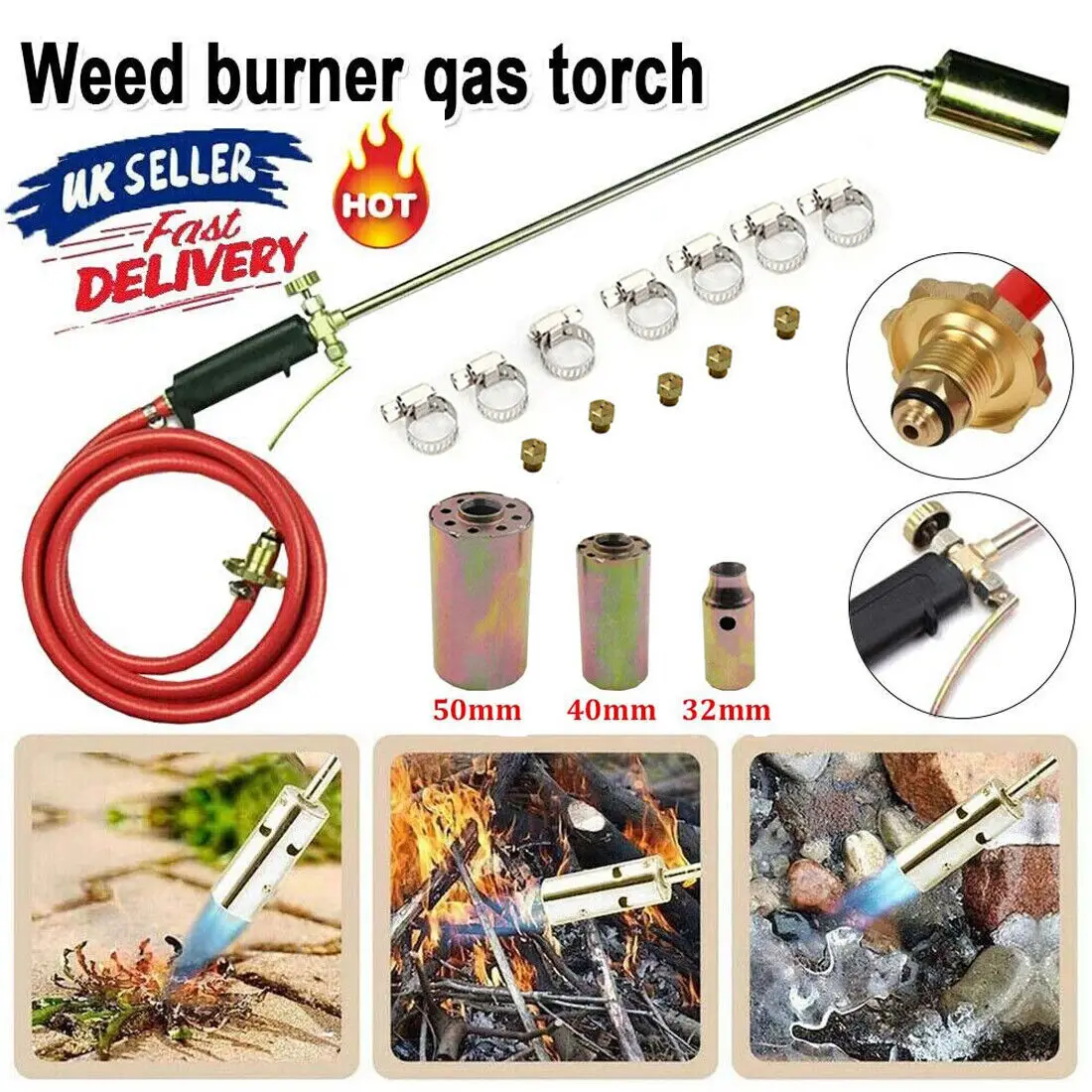 Long Arm Torch Burner Propane Butane Gas Blow Roofers Brazing Set 3 Burner +Hose