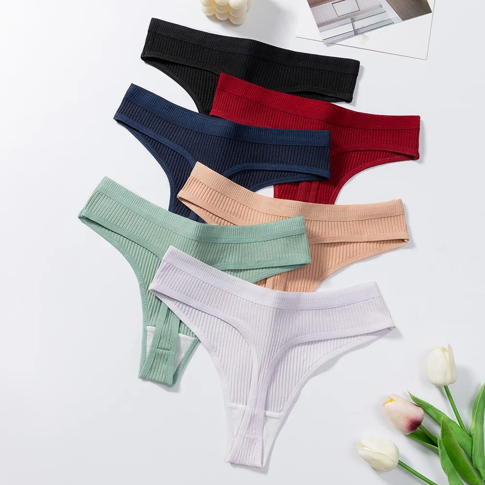 سراويل داخلية نسائية قطنية مثيرة وناعمة مخططة ملابس داخلية بلون سادة ملابس داخلية نسائية مريحة قابلة للتمدد