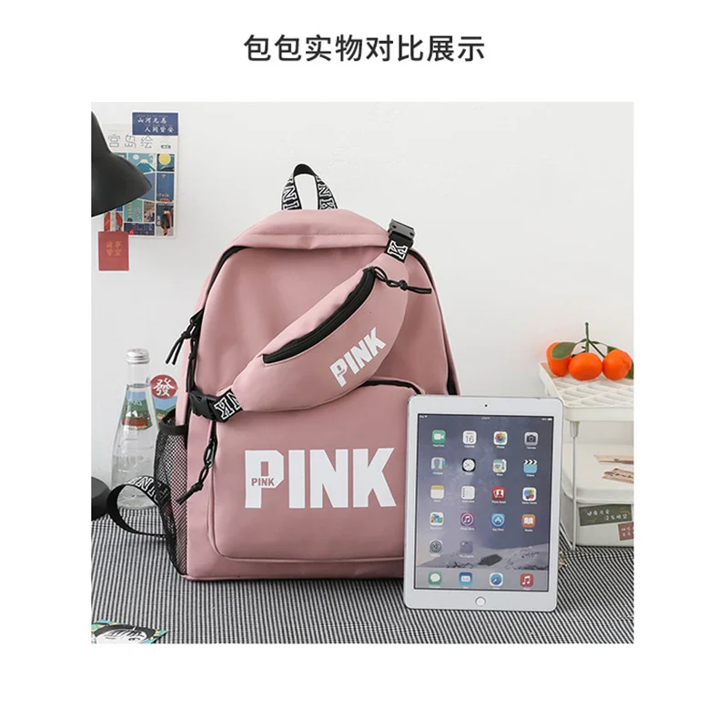 Borsa zaino in Nylon moda rosa e marsupio Set zaino Casual Mochila zaino da viaggio zaino da viaggio adolescente ragazzo ragazze scuola Backapck