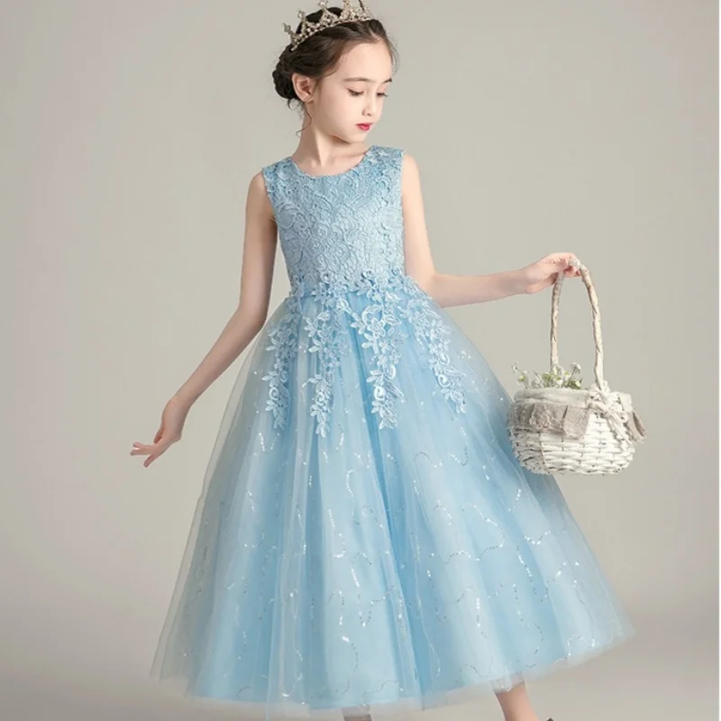 Girls Clothes For Women\'s Children\'s Elegant Evening Princess Wedding Party Dresses Eid Gala 6 12 14 Years Girl Blue Long Dress