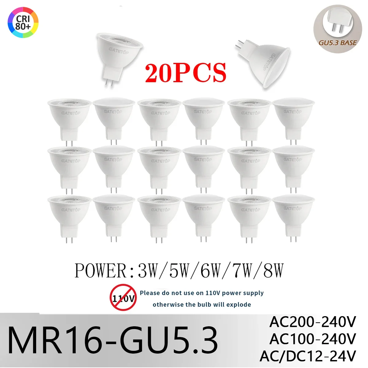 

20 шт. MR16 GU5.3 светодиодные прожекторы многонапряжения 12 В/110 В/220 В Bombillas заменяют галогенные лампы 50 Вт для домашнего потолочного офисного освещения