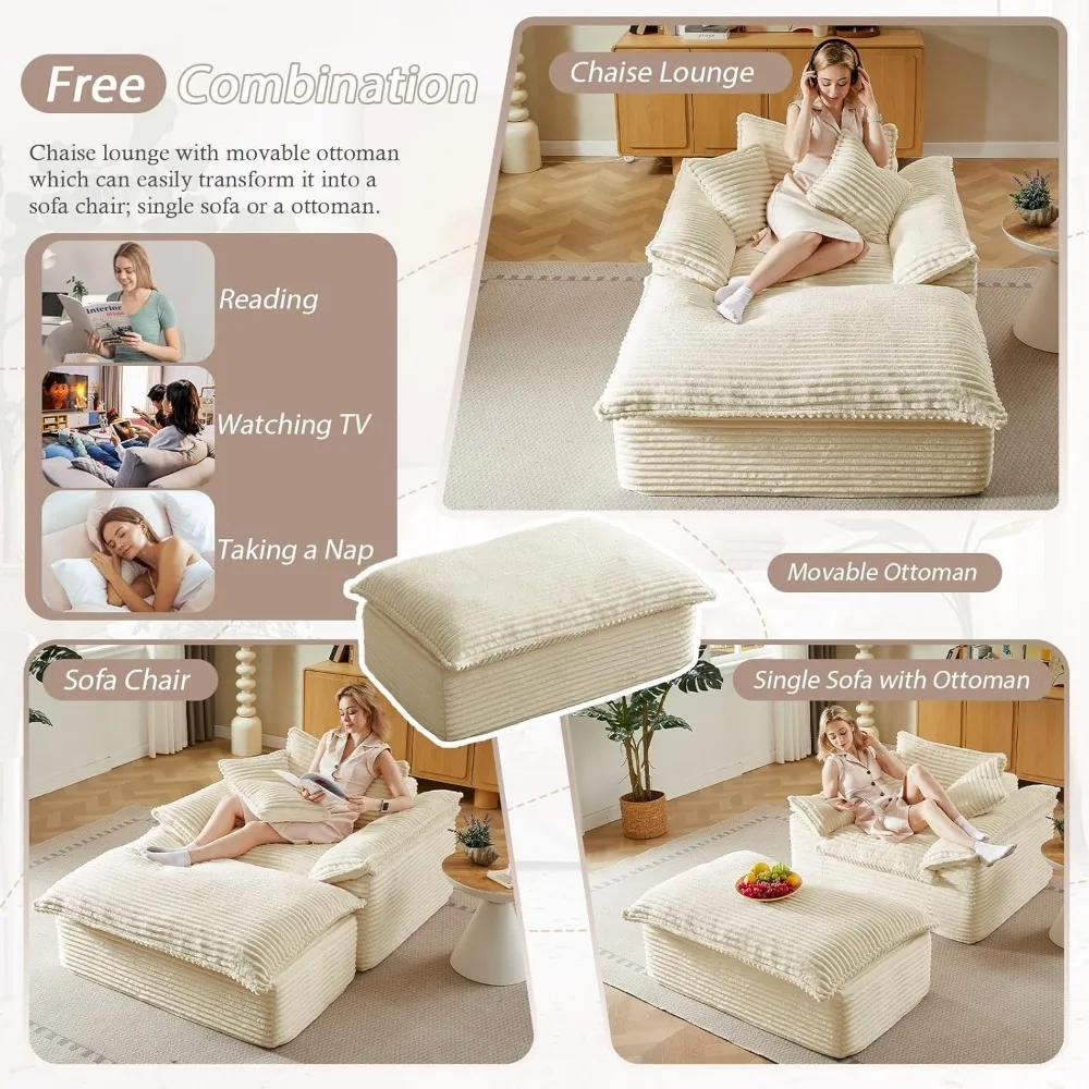 كرسي استرخاء كبير الحجم، أريكة منجدة عثمانية مع 3 وسائد، سروال قصير داخلي، أثاث مريح للاسترخاء