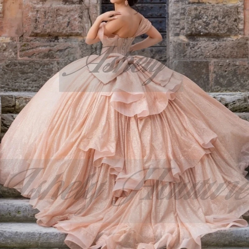 فساتين Quinceanera لامعة بلون الشمبانيا الذهبي مطرز بالخرز فستان حفلة موسيقية وحفلات أعياد الميلاد فستان زفاف Vestido De xv Anos 15 16 مخصص #6