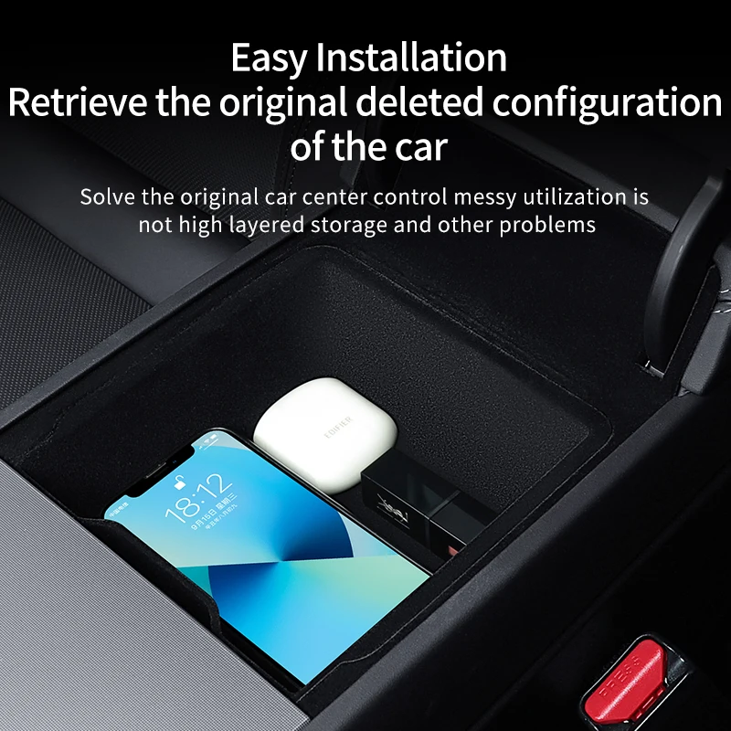 Car Armrest Privacy Storage Box Plush Liner for Tesla Model 3 Highland Model Y Juniper Model YL Central Console Hidden Organizer