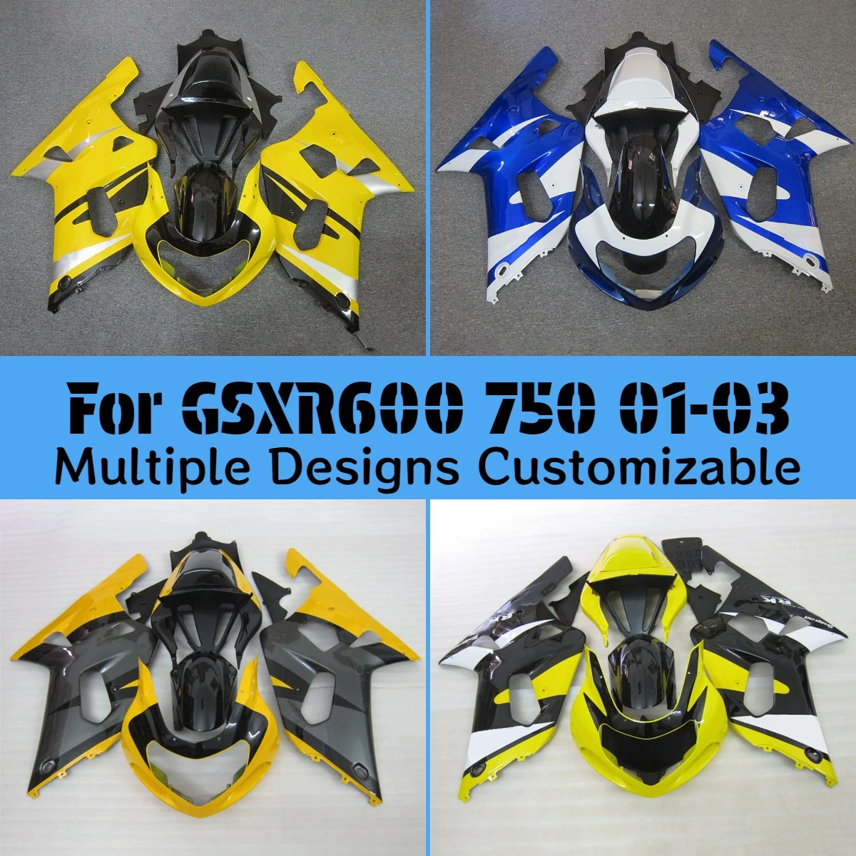 For GSXR 600 750 2001 2002 2003 Body Parts Fairings GSXR600 GSXR750 01 02 03 Motorcycle Injection Fairing Kits