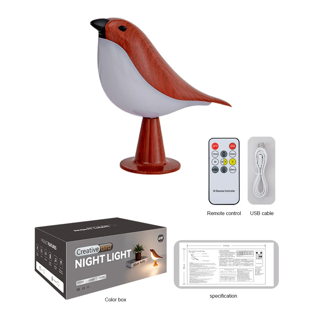 Lámpara de escritorio pequeña, lámpara de noche inalámbrica recargable con Sensor táctil, lámpara de colibrí para dormitorio, mesita de noche