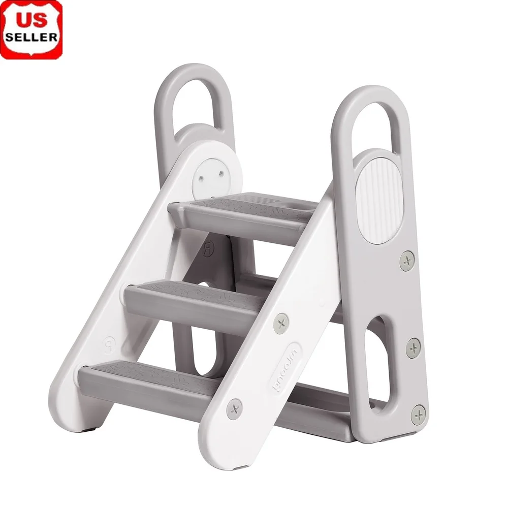 

Foldable 3-Step Toddler Step Stool Adjustable Non-Slip Learning Tower Safe A-Frame Design Kids Bathroom Kitchen Daily Use