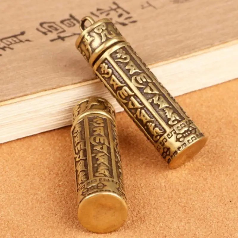 【B】1PC Brass Cylinder Pill Box Keychain Pendant Hanging Jewelry Medicine Container